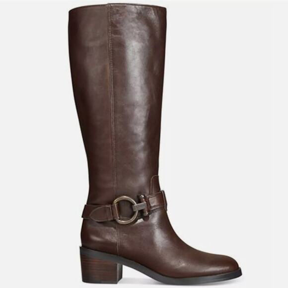 Coach Carolina Brown Leather Tall Heeled Riding Boots - Picture 1 of 10